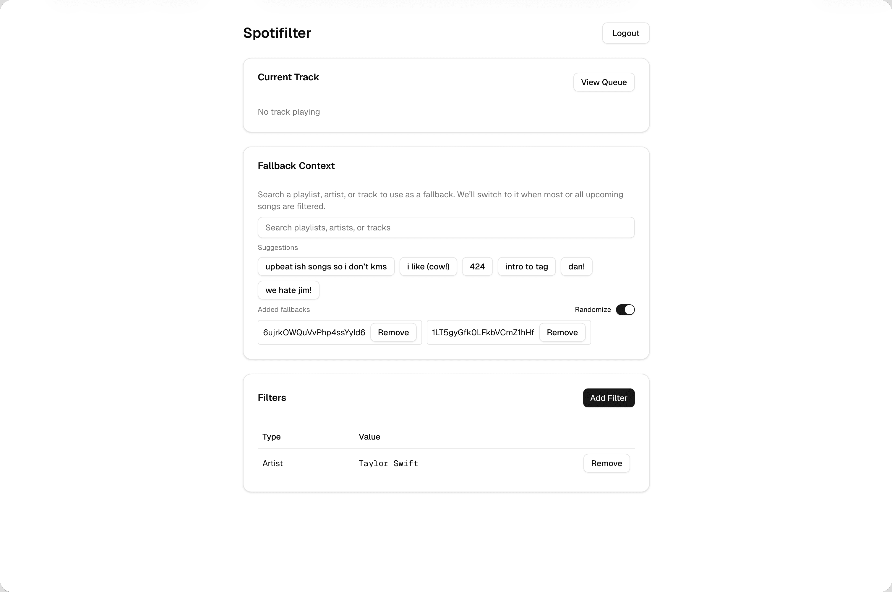 Project preview for Spotifilter (2025)